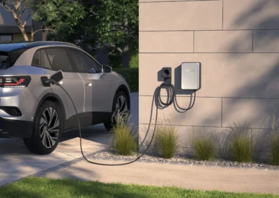 Een foto van de laadpaal Enphase EV Charger 2 waarbij een auto aan het opladen is.